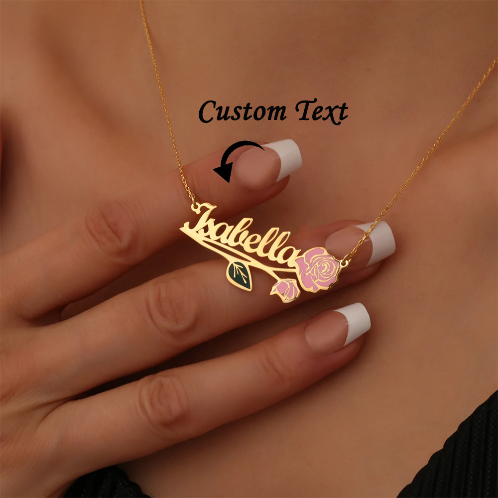 Birth Flower Necklace - Personalized Colorfuls Birth Flower Name Necklace