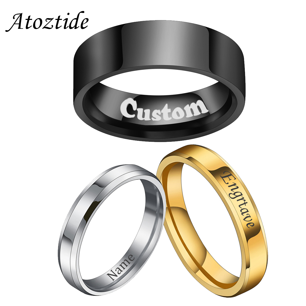 Atoztide 4/6/8Mm Cá Tính Khắc  - đánh giá và giá Initial Ring Custom