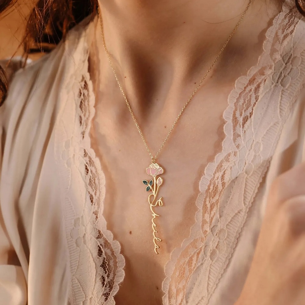 Personalized Name Necklace Wit - đánh giá và giá Birth Flower Necklace