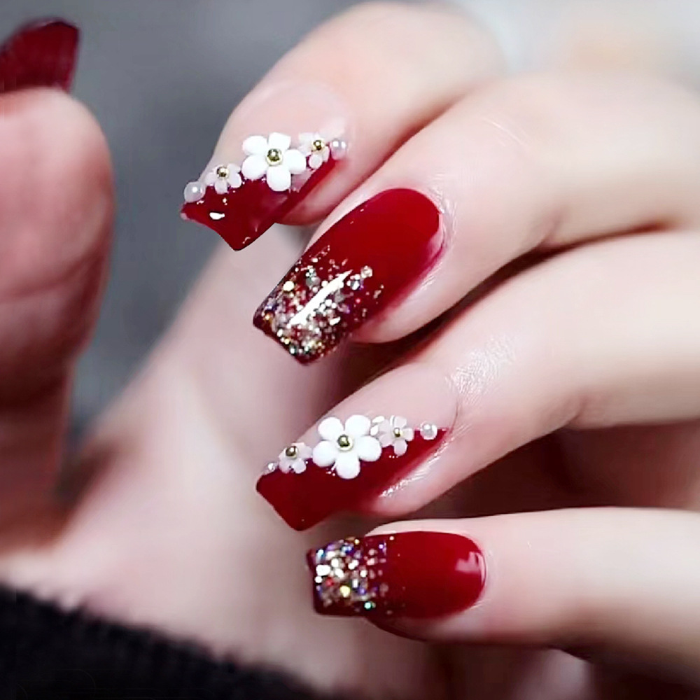 24pcs Glossy Red Press on Nail - đánh giá và giá Pressed Flower Art